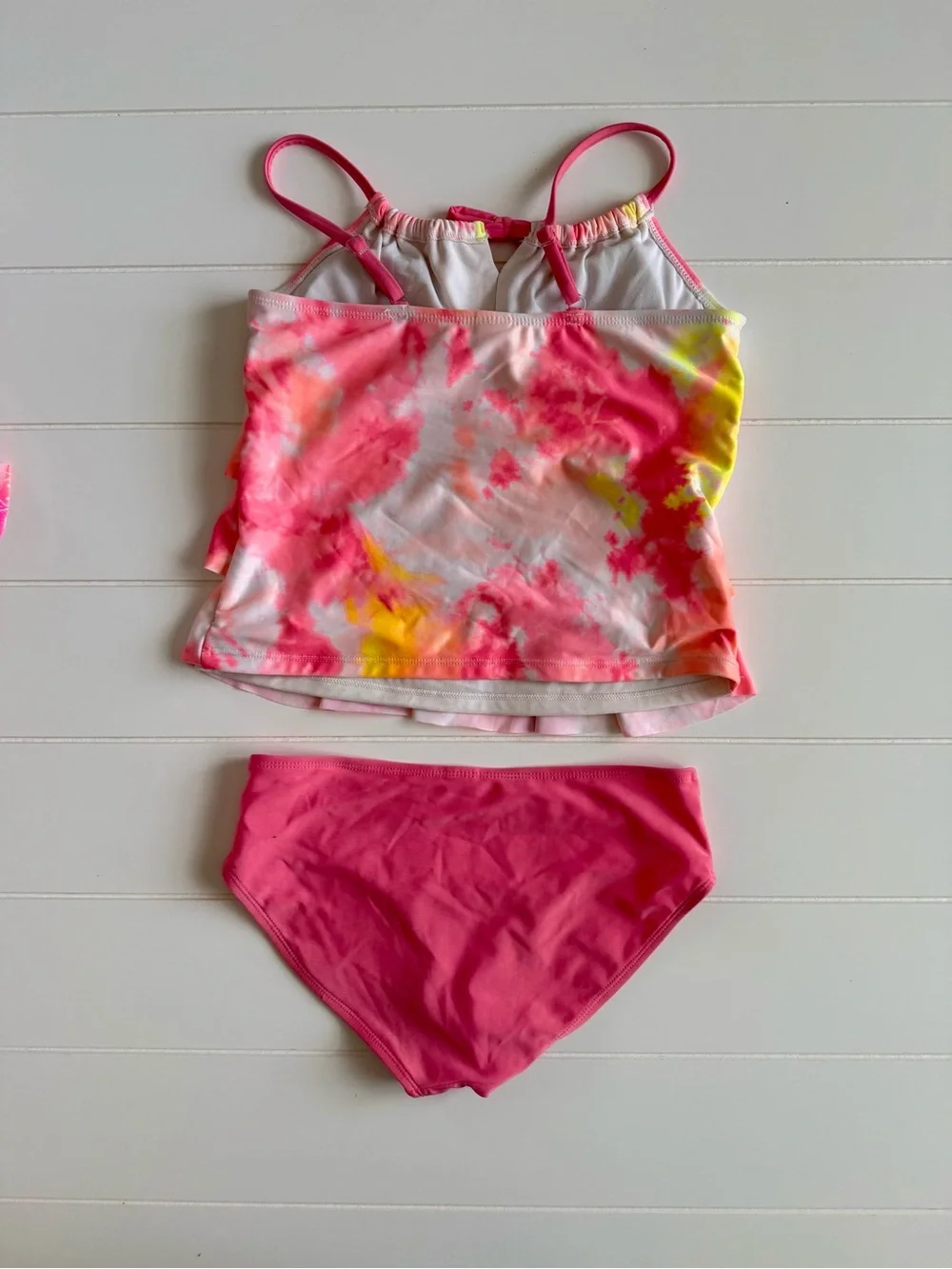 Justice Girls Pink & Yellow Tie-Dye Ruffle Tankini Set